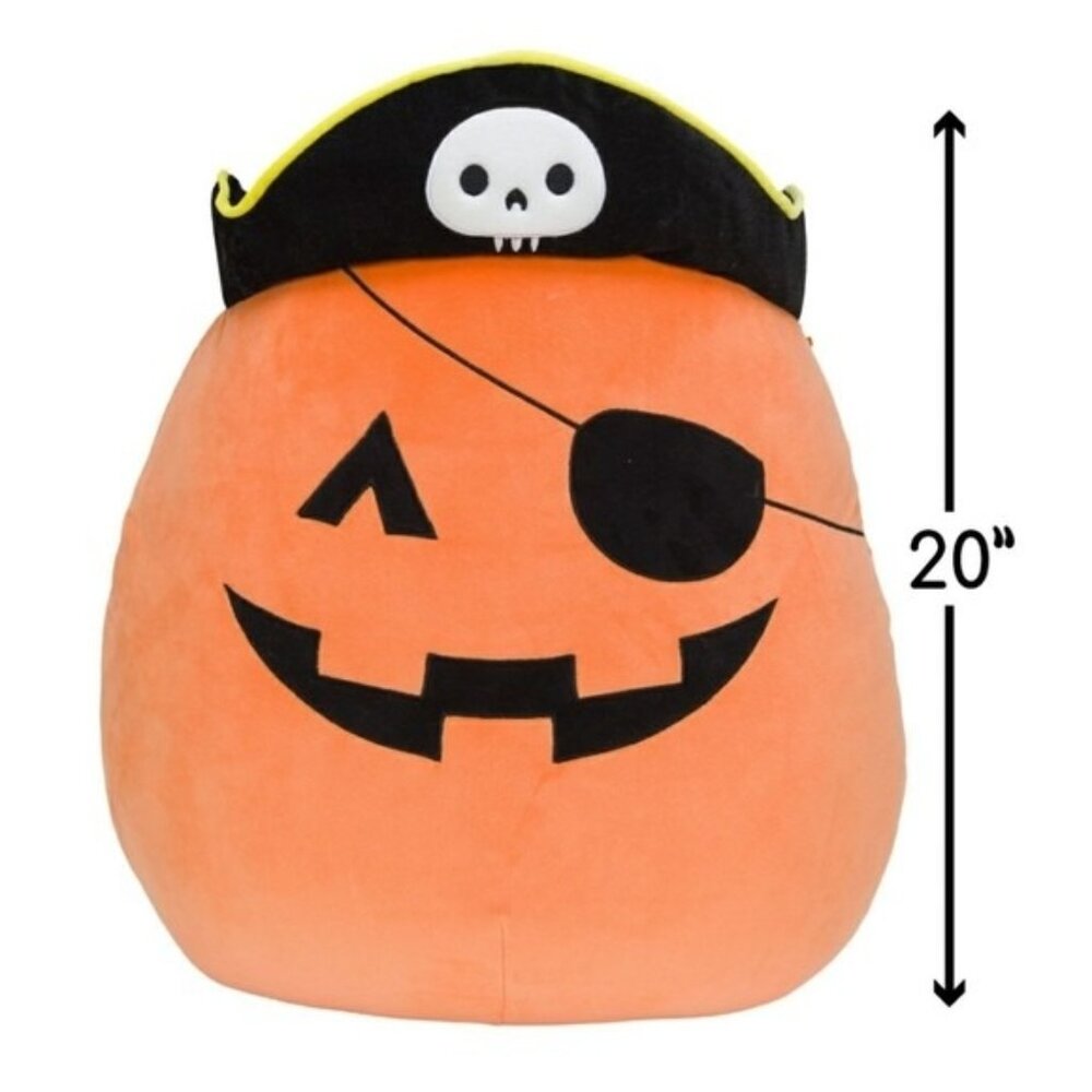 Squishmallow Paxton The Pirate Pumpkin 20" Plush Large Orange Black Kellytoy NEW